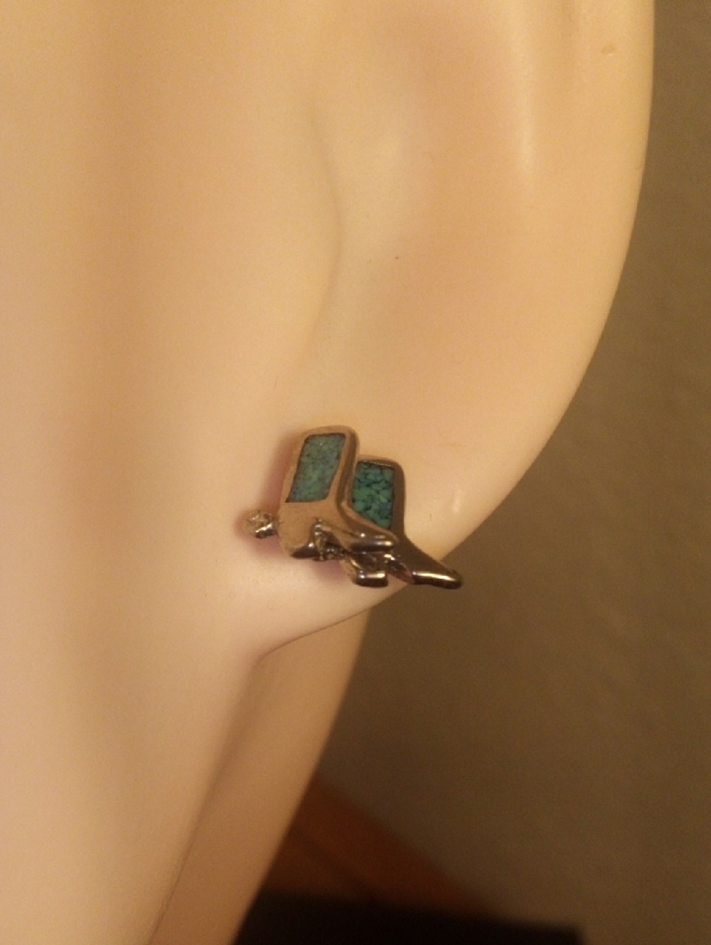 Cowboy Boots Turquoise Inlay Sterling-Color Stud Earrings